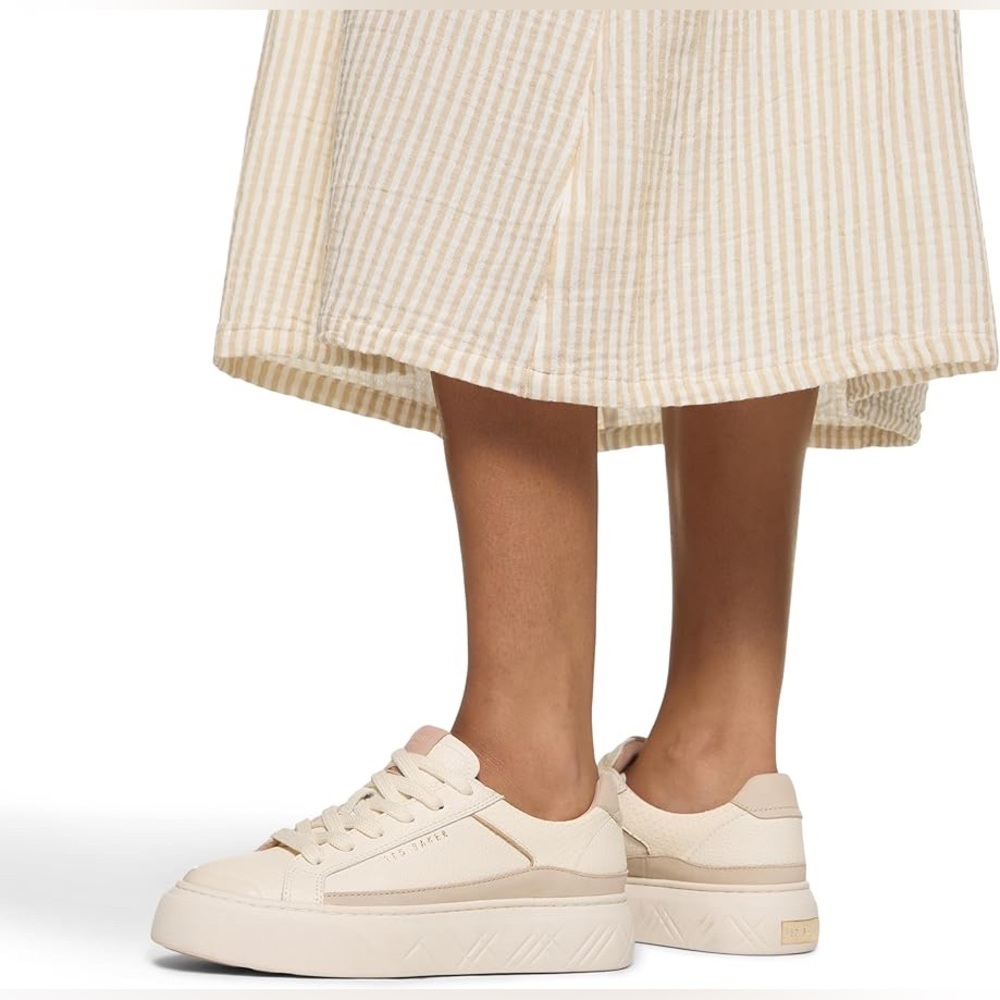 Ted Baker Leather Sneakers – Cream/Rose Gold